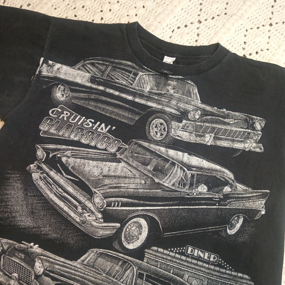 Vtg 80s Mens L Springhill Graphic T Shirt Single‎ Stitch Car Double Sided Faded